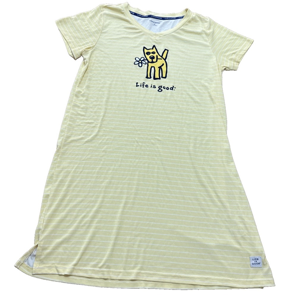 Life is Good Yellow Stripe Dog Nightgown Vneck Light Summer Soft MEDIUM